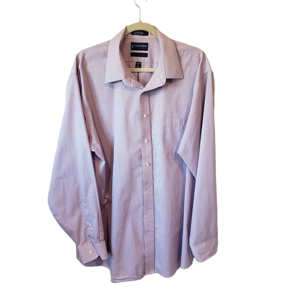 Stafford Performance Men's Dress Shirt. Purple and White. Neck: 17.5.